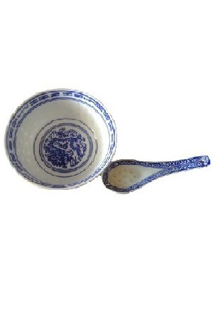Rice Bowl with spoon 4,5” RICE CORN/青花瓷小碗和勺子 11,43cm